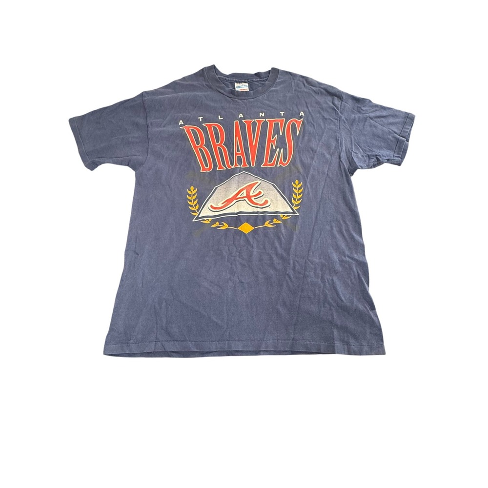 VINTAGE Atlanta Braves Shirt Mens XL Blue Team Hanes Baseball 90s